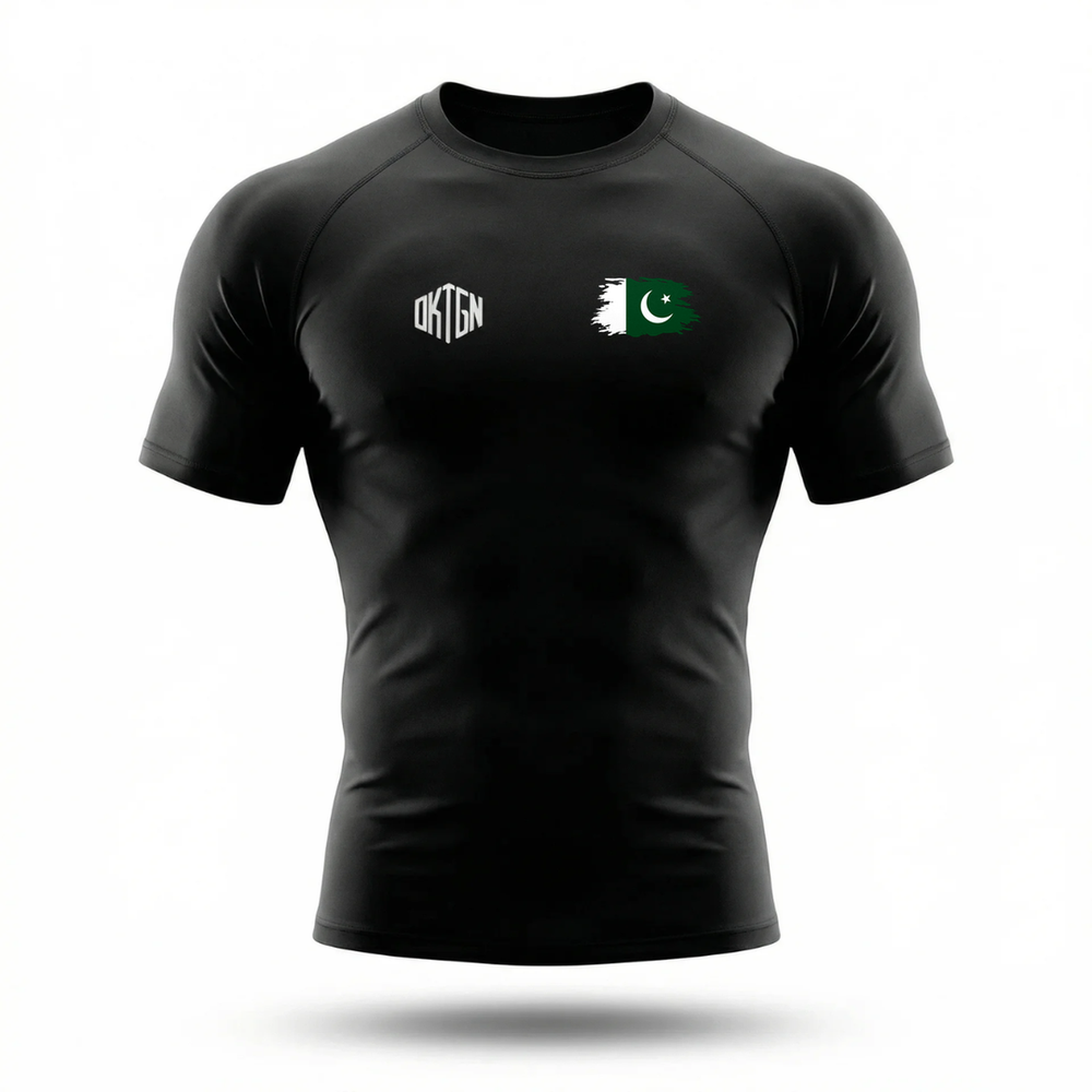Rashguard OKTGN Elite V2 noir drapeau Pakistan, vue de face