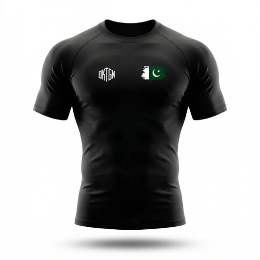 Rashguard OKTGN Elite V2 noir drapeau Pakistan, vue de face